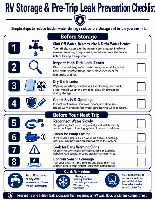 RV storage & Pre-Trip Leak Prevention Checklist