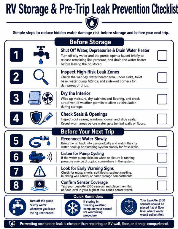 RV storage & Pre-Trip Leak Prevention Checklist